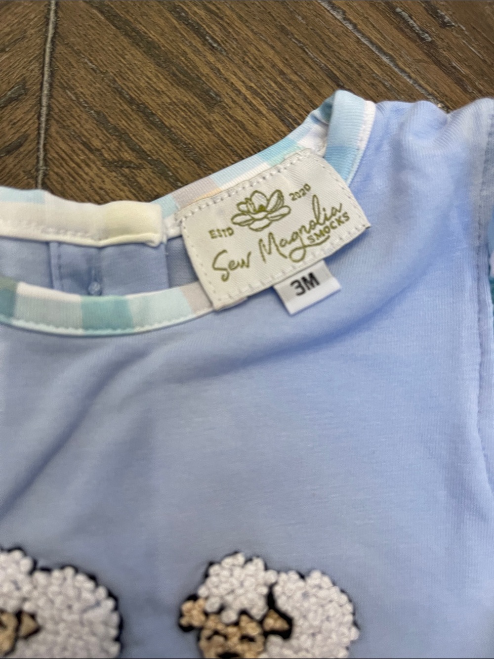 Sew Magnolia Smocks Blue Sheep Ruffle Top & Pastel Plaid Bloomers Set - Picture 2 of 4